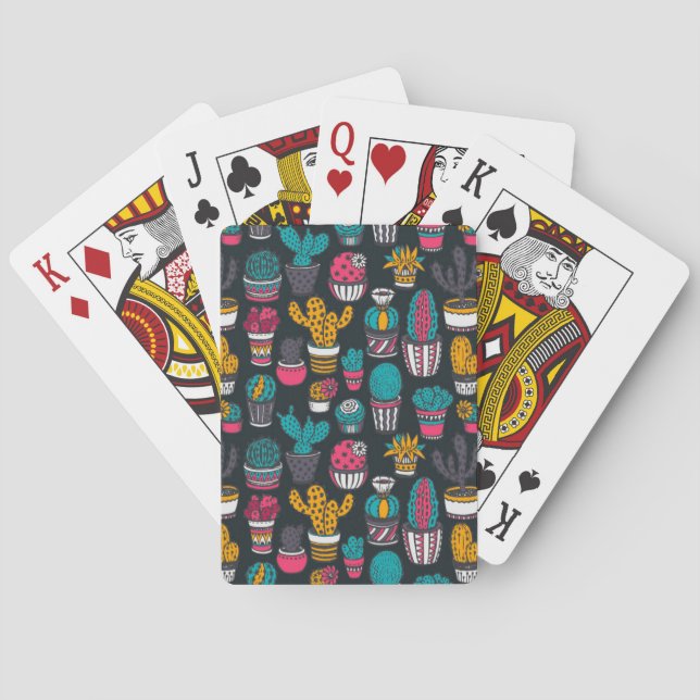 Hand Drawn Cactus in Sketch Style Pattern Poker Cards (Back)