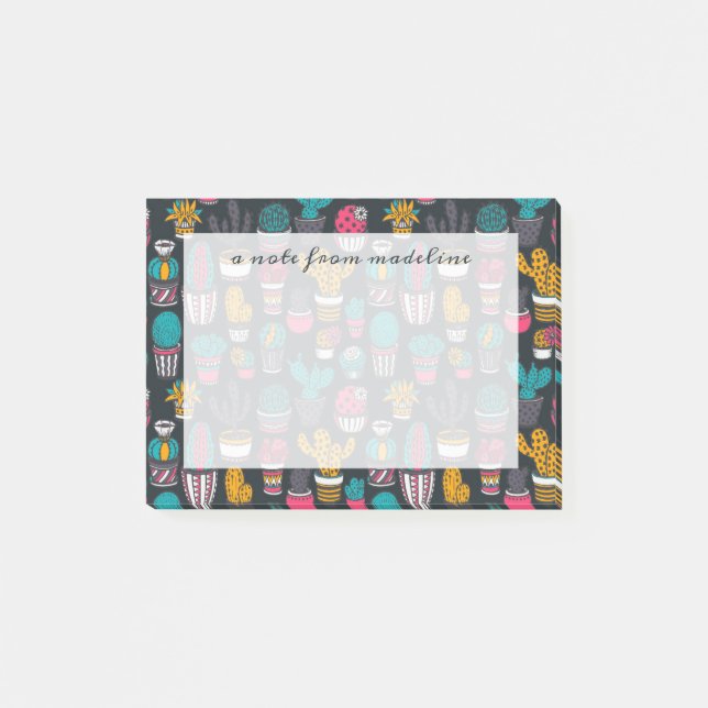 Hand Drawn Cactus in Sketch Style Pattern Post-it Notes (Front)