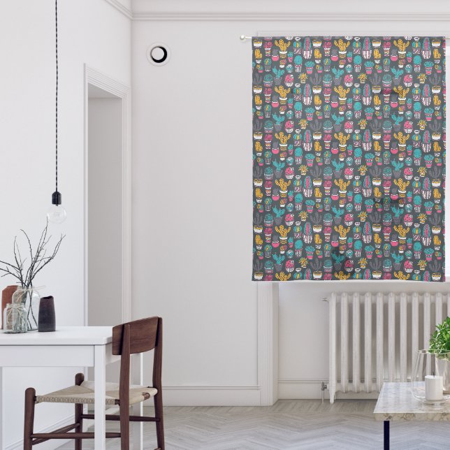 Hand Drawn Cactus in Sketch Style Pattern Sheer Curtains (Living Room)