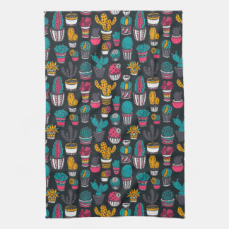 Hand Drawn Cactus in Sketch Style Pattern Towel
