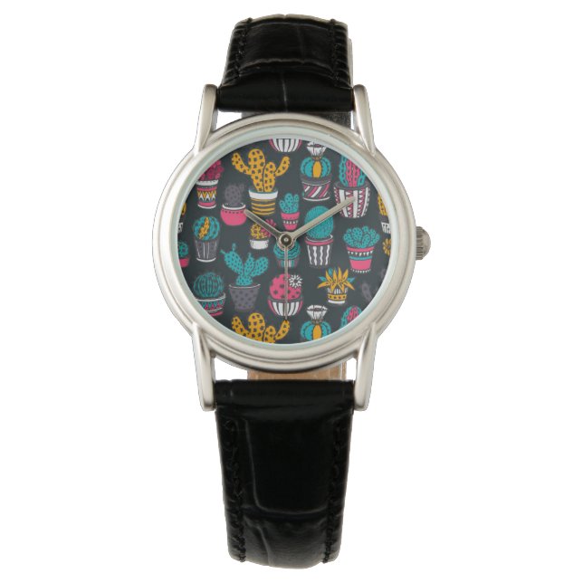 Hand Drawn Cactus in Sketch Style Pattern Watch (Front)