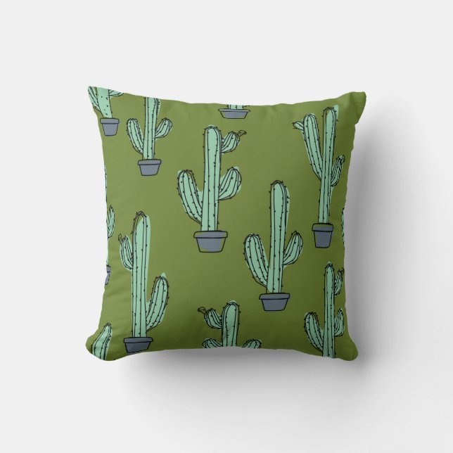 Hand drawn cactus pattern throw pillow (Front)