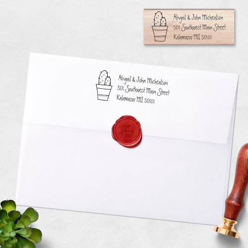 Hand_Drawn Cactus Return Address Craft Stamp