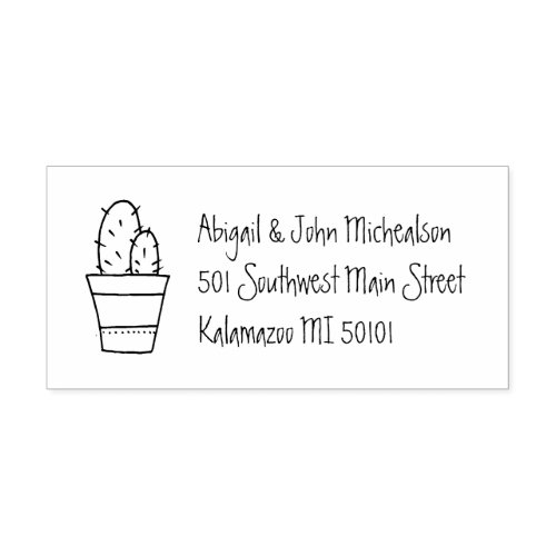 Hand_Drawn Cactus Return Address Stamper Self_inking Stamp