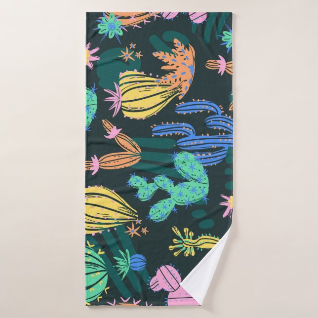 Hand-drawn cactus: Scandinavian seamless. Bath Towel (Bath Towel)