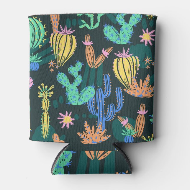 Hand-drawn cactus: Scandinavian seamless. Can Cooler (Front)