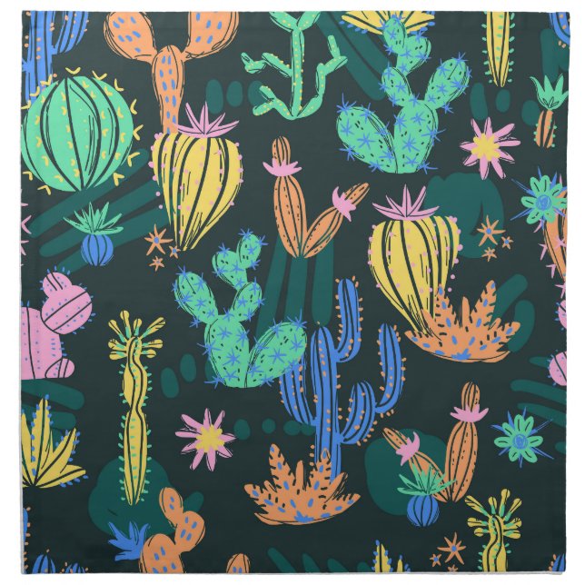 Hand-drawn cactus: Scandinavian seamless. Cloth Napkin (Front)