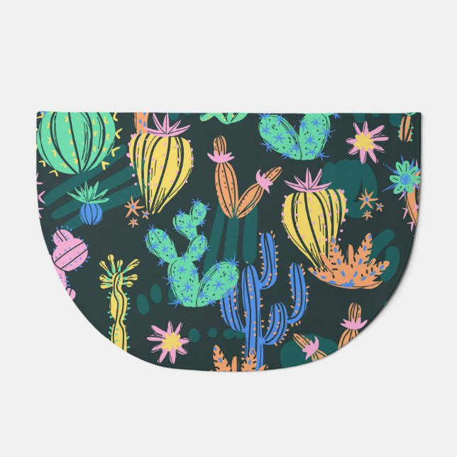 Hand-drawn cactus: Scandinavian seamless. Doormat (Front)