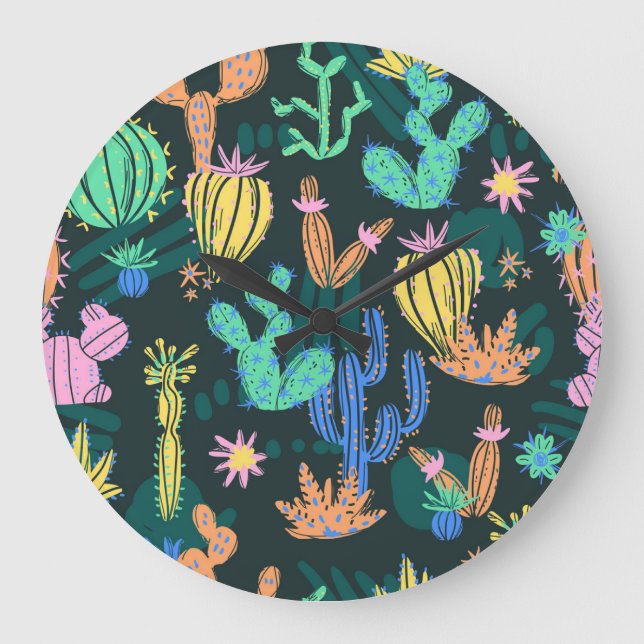 Hand-drawn cactus: Scandinavian seamless. Large Clock (Front)
