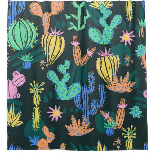 Hand_drawn cactus Scandinavian seamless Shower Curtain