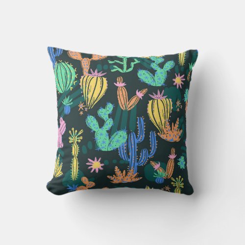 Hand_drawn cactus Scandinavian seamless Throw Pillow