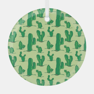 Hand-drawn cactus: seamless pattern. glass ornament