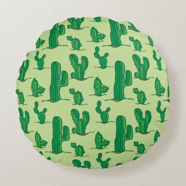 Hand-drawn cactus: seamless pattern. round pillow (Front)