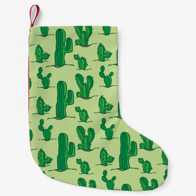 Hand-drawn cactus: seamless pattern. small christmas stocking (Front)