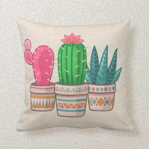 hand drawn cactus throw pillow