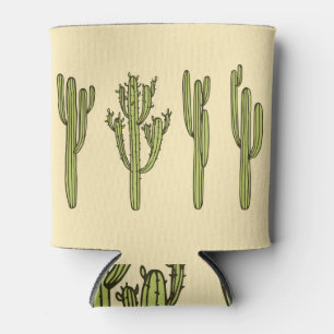 Hand drawn cactus, vintage floral illustration. can cooler