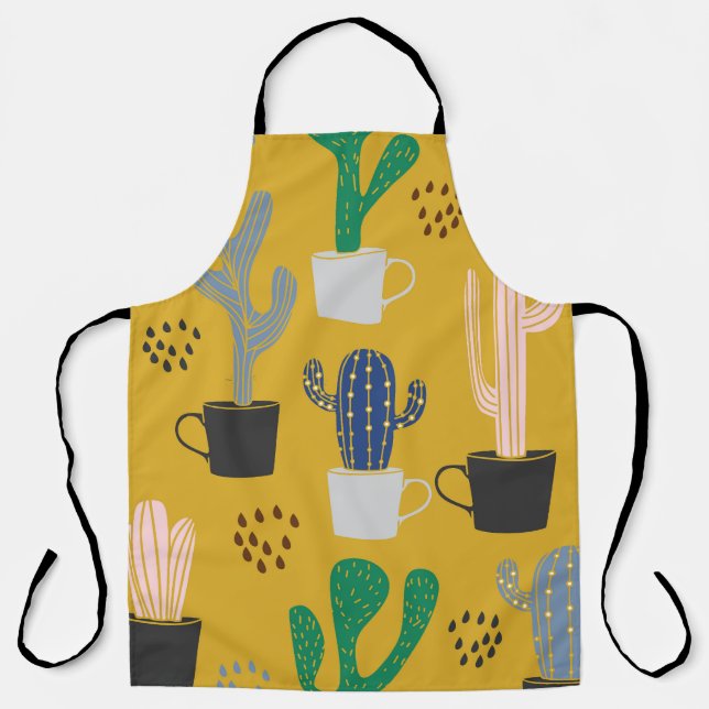 Hand-Drawn Cactus Vintage Pattern Apron (Front)