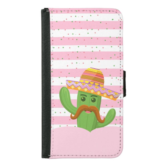 hand drawn cactus with stripes background samsung galaxy wallet case (Front)