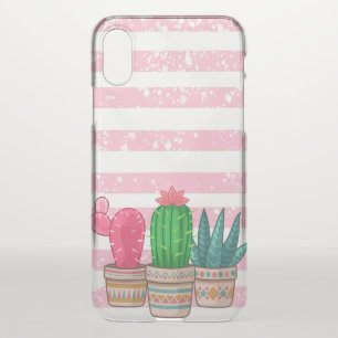 hand drawn cactus with stripes background iPhone XS case