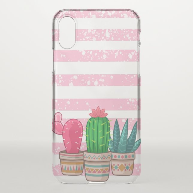 hand drawn cactus with stripes background uncommon iPhone case (Back)
