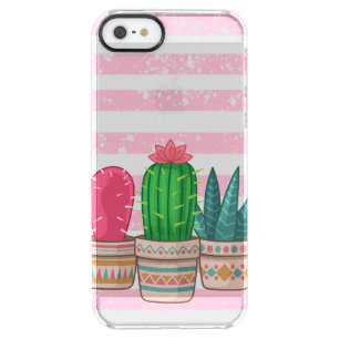 hand drawn cactus with stripes background clear iPhone SE/5/5s case