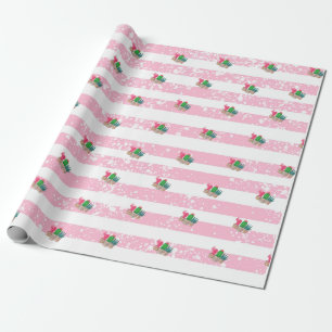 hand drawn cactus with stripes background wrapping paper