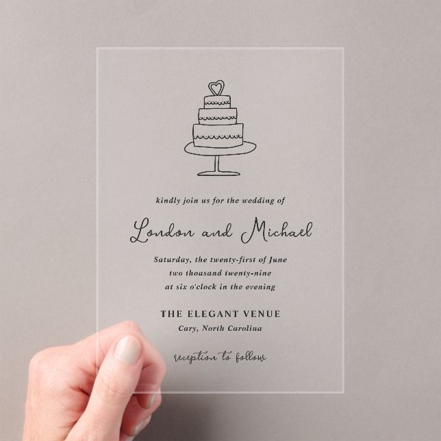 Hand Drawn Cake Doodle Modern Wedding Acrylic Invitations (Insitu (Handheld))