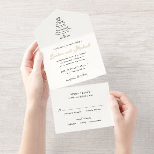 Hand Drawn Cake Doodle Modern Wedding All In One Invitation