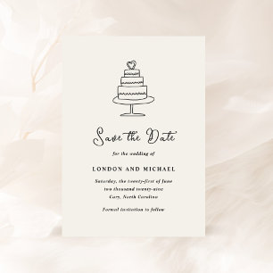 Hand Drawn Cake Doodle Modern Wedding Save The Date
