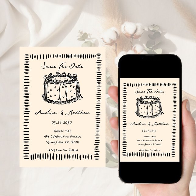 hand drawn Cake Doodle Whimsical Wedding  Invitation (Creator Uploaded)