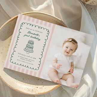 Hand Drawn Cake Quirky Unique 1st Birthday Photo Invitation