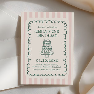 Hand Drawn Cake Quirky Unique Birthday Party Invitation
