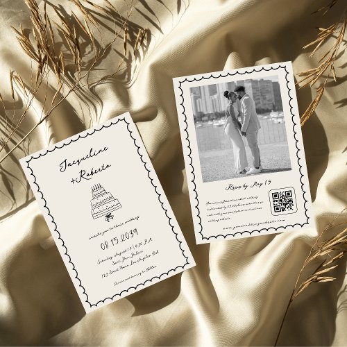 Hand Drawn Cake Whimsical Retro Vintage Wedding Invitation