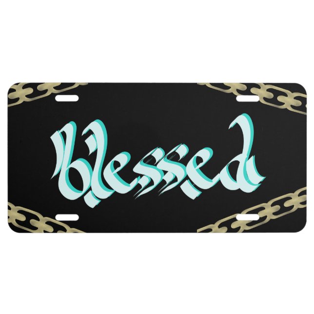 Hand Drawn Calligraphy Blessed Chain Gold License Plate (Front)