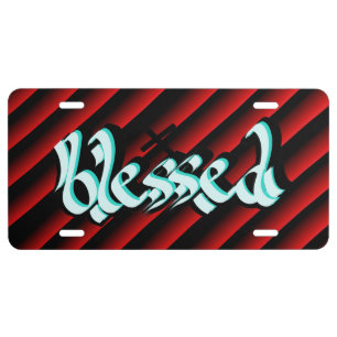 Hand Drawn Calligraphy Blessed License Plate