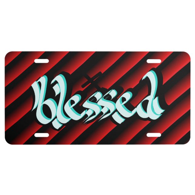 Hand Drawn Calligraphy Blessed License Plate (Front)