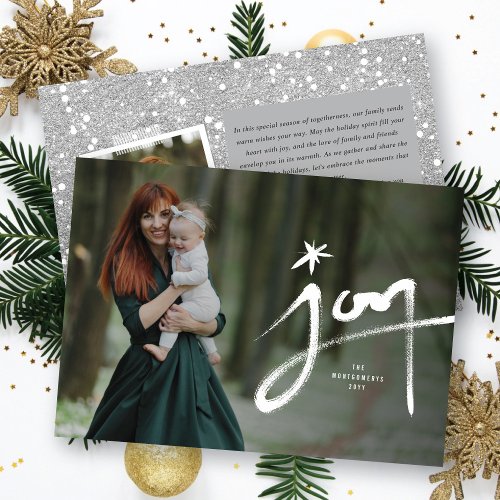 Hand Drawn Calligraphy Brushed Joy With Star Photo Holiday Card