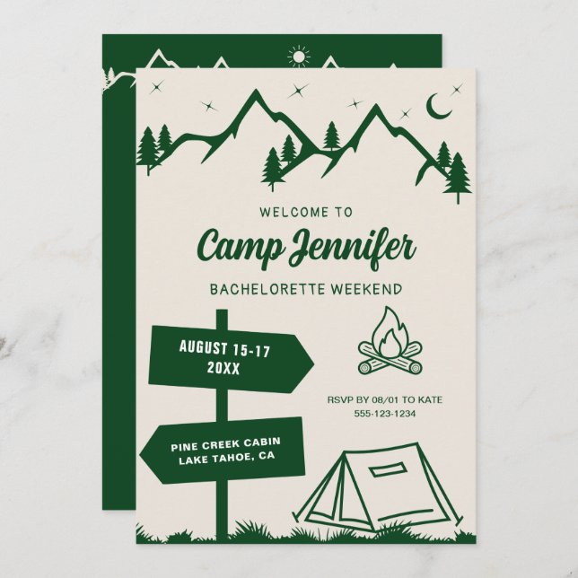 Hand Drawn Camp Bachelorette Weekend Invitation (Front/Back)