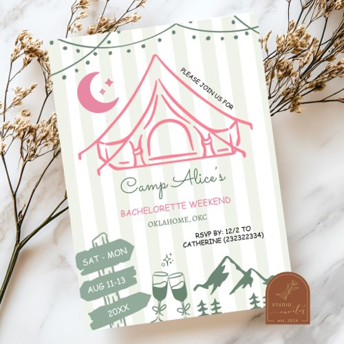 Hand Drawn Camping Bachelorette Weekend Invitation