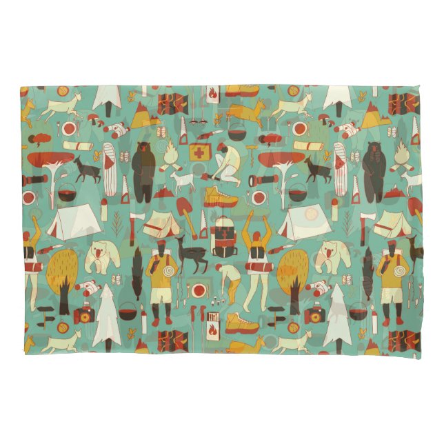 Hand-drawn camping, retro seamless pattern. pillow case (Front)