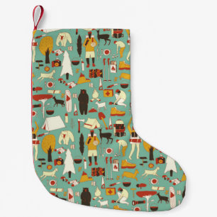 Hand-drawn camping, retro seamless pattern. small christmas stocking