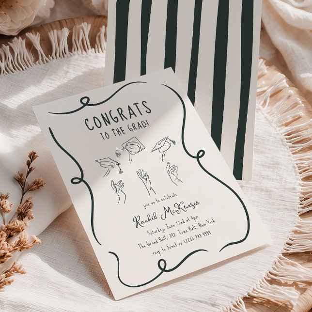 Hand-drawn Cap Throw Graduation Party Invitation (Creator Uploaded)
