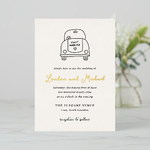 Hand Drawn Car Doodle Modern Wedding Foil Invitation