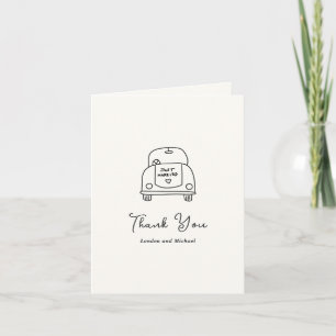Hand Drawn Car Doodle Modern Wedding Letterpress Thank You Card