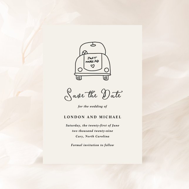 Hand Drawn Car Doodle Modern Wedding Save The Date (Creator Uploaded)