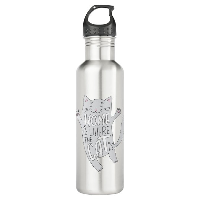 Hand Drawn Cartoon Cat Pictures Cute Kitty Pics Stainless Steel Water Bottle (Front)