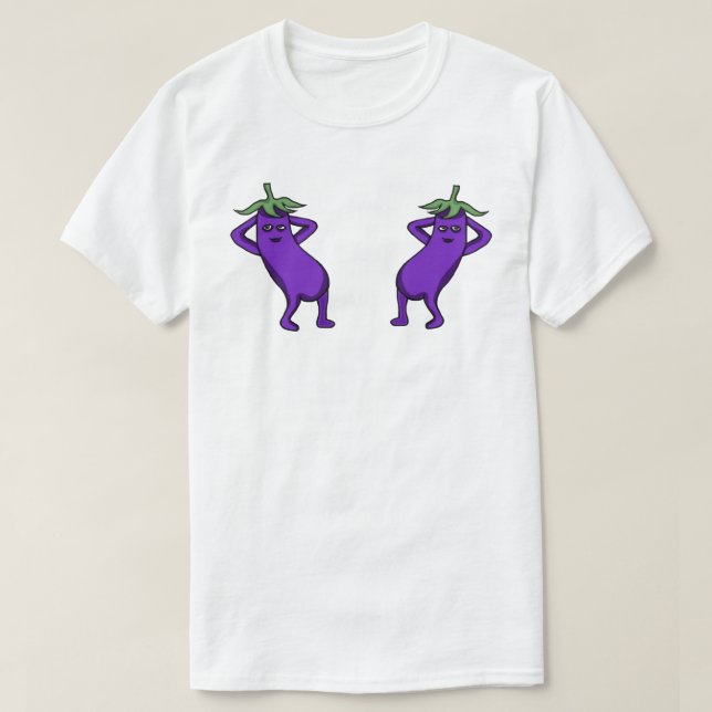 Hand Drawn Cartoon Cute Eggplants Posing T-Shirt (Design Front)