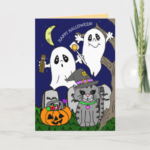 Hand Drawn Cartoon Halloween Greetings Holiday Card