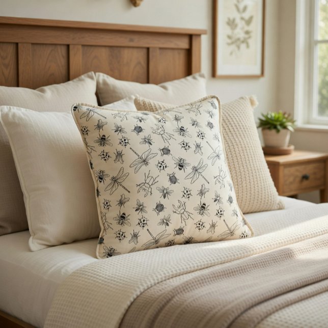 Hand-Drawn Cartoon Insects Pattern  Accent Pillow (Creator Uploaded)