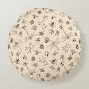 Hand-Drawn Cartoon Insects Pattern  Round Pillow